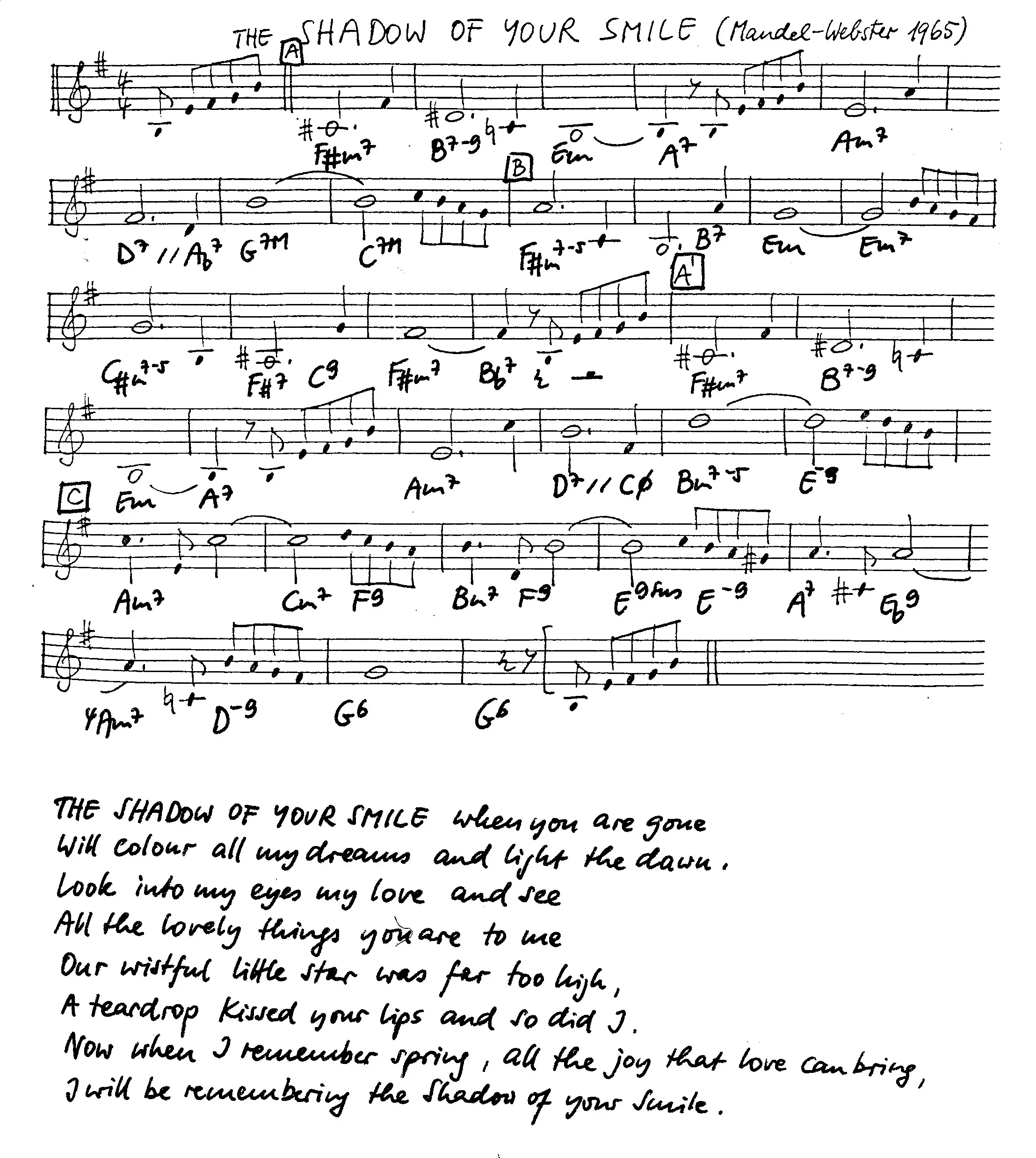 the shadow of your smile free jazz leadsheet - Courtesy of the Jungle Jazz Band